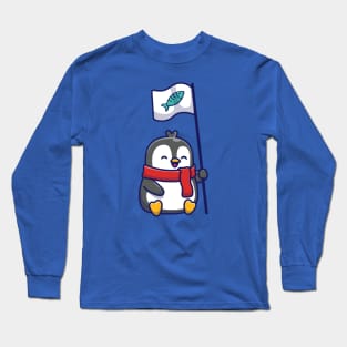 Cute penguin with fish flag Long Sleeve T-Shirt